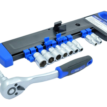Buyohlic International 1/4'' Inch Drive Extendable Ratchet socket wrench set 12 Pcs Heavy Duty Chrome Steel Mechanics Tool Set