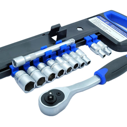 Buyohlic International 1/4'' Inch Drive Extendable Ratchet socket wrench set 12 Pcs Heavy Duty Chrome Steel Mechanics Tool Set