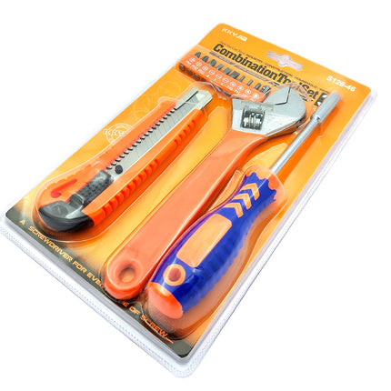 Buyohlic International 4 Pcs Combo of Retractable Utility Knife , Adjustable Wrench and 10 Pcs Multi-bits, Ratcheting Screwdriver tool set