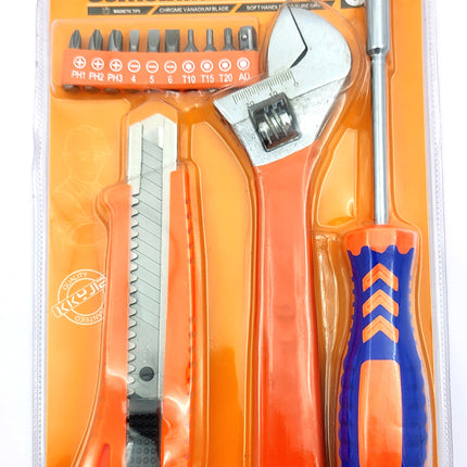 Buyohlic International 4 Pcs Combo of Retractable Utility Knife , Adjustable Wrench and 10 Pcs Multi-bits, Ratcheting Screwdriver tool set