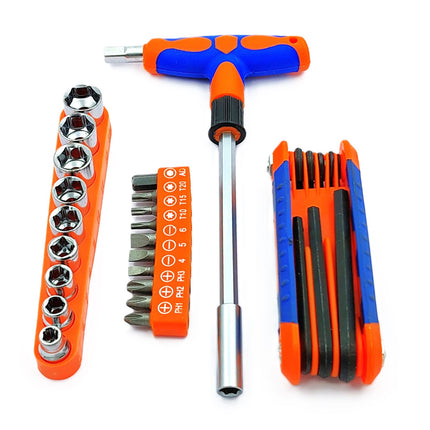 Set of 25 Pcs Magnetic T-Handle Ratchet Wrench and Screwdriver Set 9 Pc x sockets, 10 Pcs x Screw driver heads Set, 1 x Allen key Set, & 1 Pc x T-Handle Wrench