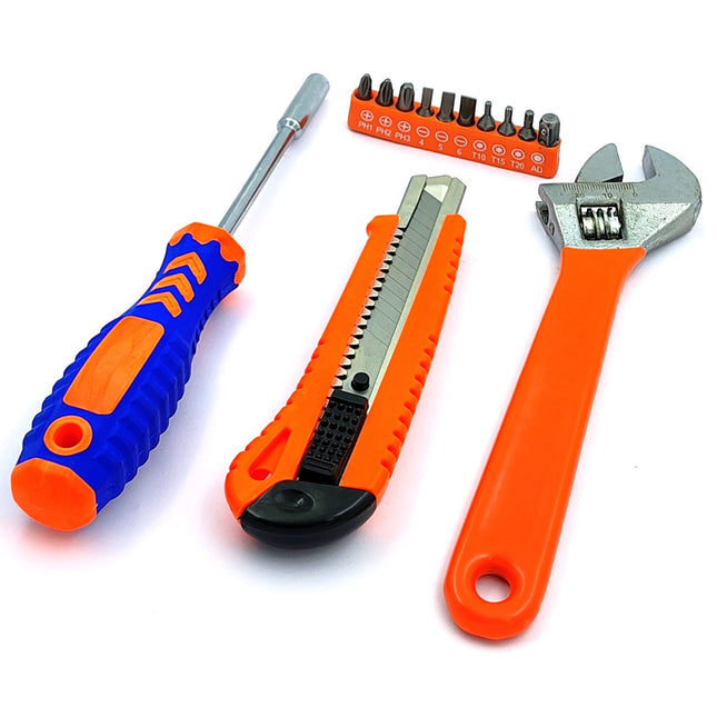 Buyohlic International 4 Pcs Combo of Retractable Utility Knife , Adjustable Wrench and 10 Pcs Multi-bits, Ratcheting Screwdriver tool set