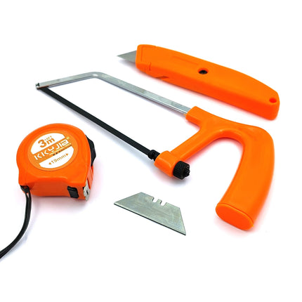 Buyohlic International Hand Tool Set 1 Pc x Mini Hacksaw Hand Saw, 1 x Utility Knife 1 x 3 Mtr Measuring Tap Small Combos