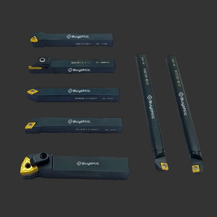 Buyohlic 7 Pieces Carbide Turning Tool Set Indexable Lathe Turning / Grooving / Threading Tool with Tin Coated Carbide Inserts Turning insert