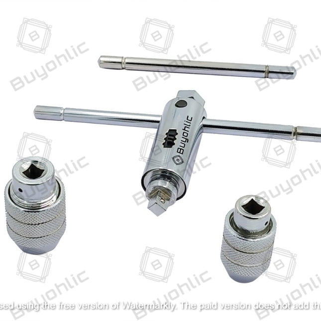 Ratchet Type Tap Wrench with Interchangeable Heads Set Capacities 1/8" to 1/4" & 1/4" to 1/2"
