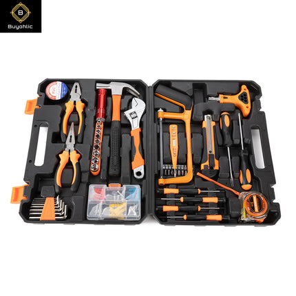 Buyohlic  44 Pcs Complete Repair General Hand Tool Set for Men Women - Household Tool Kit for Home Improvement with Hammer & Pliers Set & Ratchet Wrench & Socket & Protable Tool Box Case