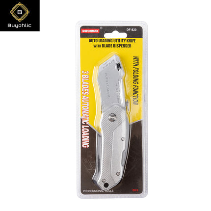 Buyohlic International Folding Utility Knife With 3 Blades Automatic Loading Light weight Aluminum Body