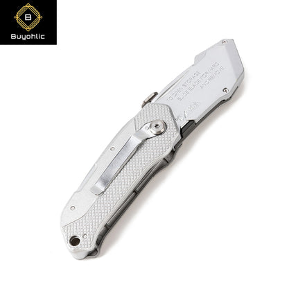 Buyohlic International Folding Utility Knife With 3 Blades Automatic Loading Light weight Aluminum Body