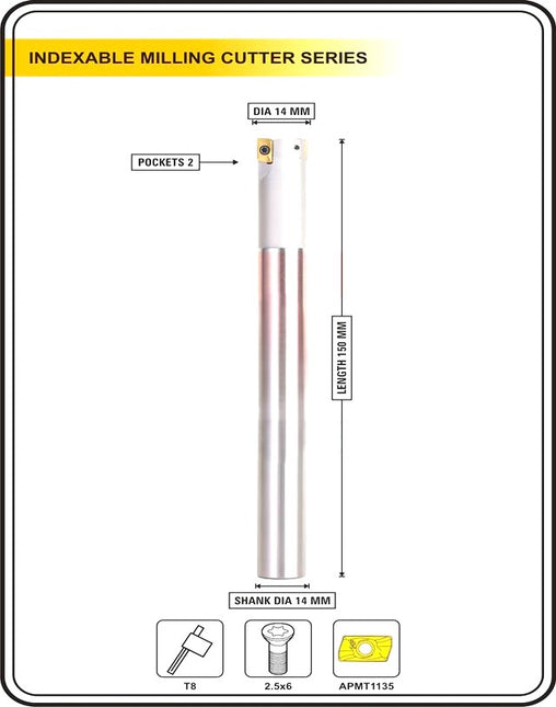 Indexable Insert Endmill 14MM II 2 Pocket II 10 Pcs APMT1135 Carbide Inserts Free