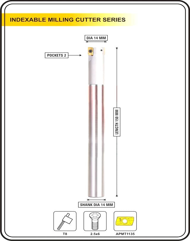 Indexable Insert Endmill 14MM II 2 Pocket II 10 Pcs APMT1135 Carbide Inserts Free