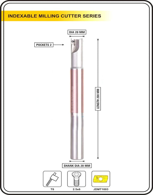 Indexable Insert Endmill 20MM II 2 Pocket II 10 Pcs JDMT1003 Carbide Inserts Free