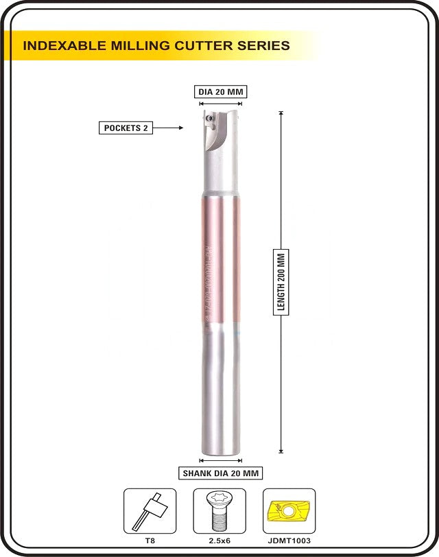 Indexable Insert Endmill 20MM II 2 Pocket II 10 Pcs JDMT1003 Carbide Inserts Free