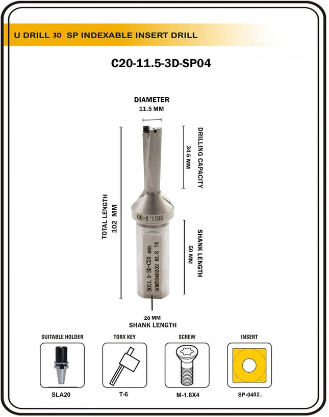 Indexable Insert U Drill 11.5 MM II Weldon Shank II Through Coolant II 10 pcs Carbide Inserts FREE