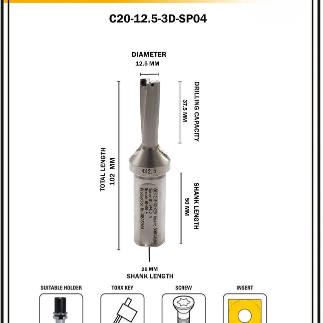 Indexable Insert U Drill 12.5 MM II Weldon Shank II Through Coolant II 10 pcs Carbide Inserts FREE