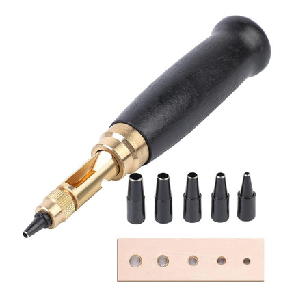 Buyohlic Screw Punch Set Wood Handle Belt Hole Puncher, Adjustable Leather Hole Punch Tool