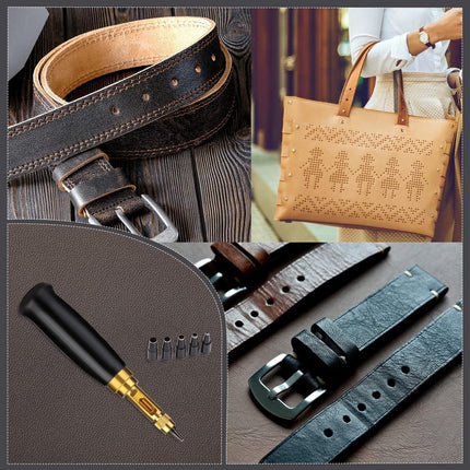 Buyohlic Screw Punch Set Wood Handle Belt Hole Puncher, Adjustable Leather Hole Punch Tool