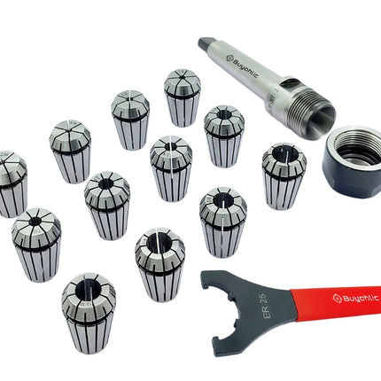 ER25 - 12 Pcs Collet Set (Range 1/8 -5/8" ) Milling Collet Adopter With Spanner