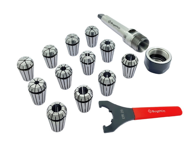 ER25 - 12 Pcs Collet Set (Range 1/8 -5/8" ) Milling Collet Adopter With Spanner