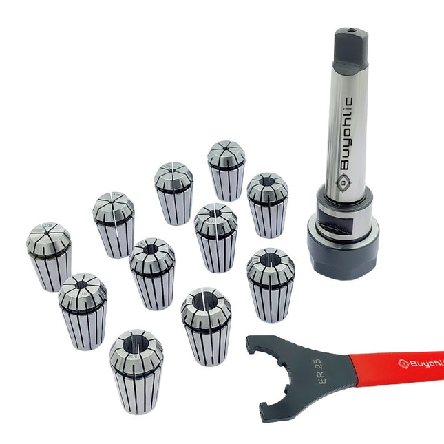 ER25 - 12 Pcs Collet Set (Range 1/8 -5/8" ) Milling Collet Adopter With Spanner