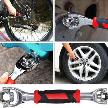 48 in 1 Socket Wrench, Stainless Steel Multi Function Wrench Tool with 360 Degree Rotating Head, Universal Wrench with Rubber Handle