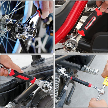 48 in 1 Socket Wrench, Stainless Steel Multi Function Wrench Tool with 360 Degree Rotating Head, Universal Wrench with Rubber Handle