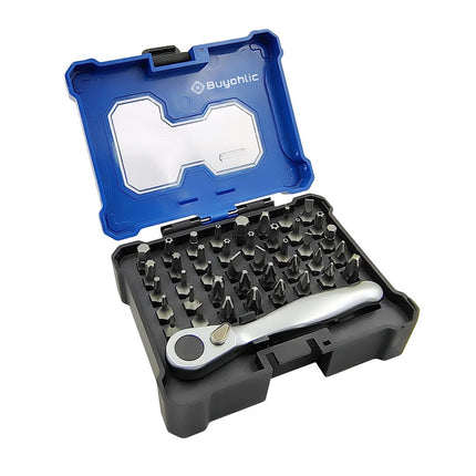 Multi-Bit Ratchet Screwdriver Set with Reversible Handle & Storage Case