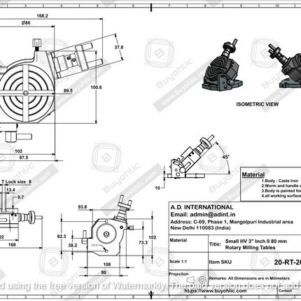 Small HV 3" Inch II 80 mm Rotary Milling Table