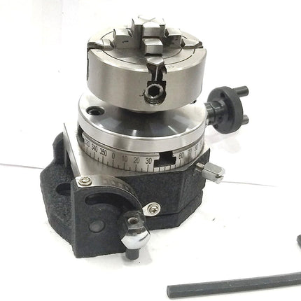 Rotary Table With 70 mm 4 Jaw Independent Chuck and back Plate