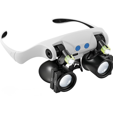 Magnifying Glasses with LED Light, Hands Free Magnifier with 14 Interchangeable Lenses 3X 4X 5X 6X 7X 10X 15X, Magnifying Glasses for Close Work, Crafts, Jewelry, Sewing, Electronics Repair