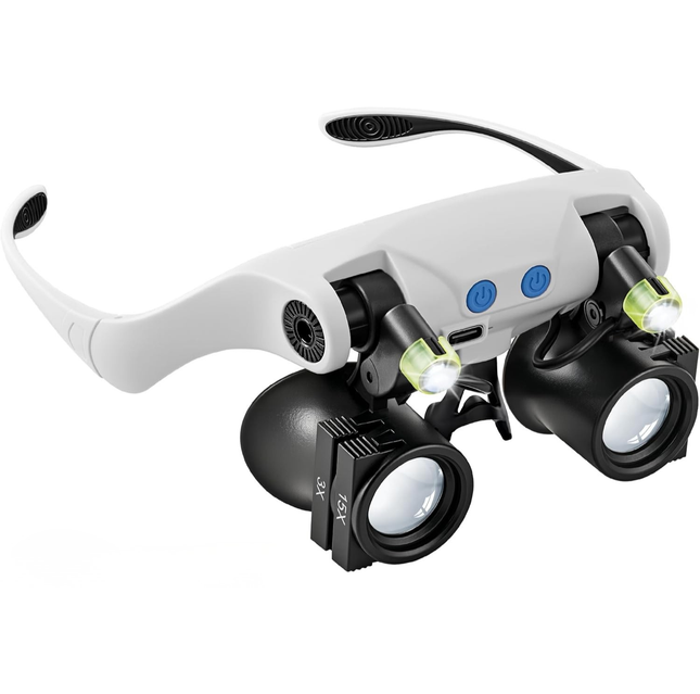 Magnifying Glasses with LED Light, Hands Free Magnifier with 14 Interchangeable Lenses 3X 4X 5X 6X 7X 10X 15X, Magnifying Glasses for Close Work, Crafts, Jewelry, Sewing, Electronics Repair