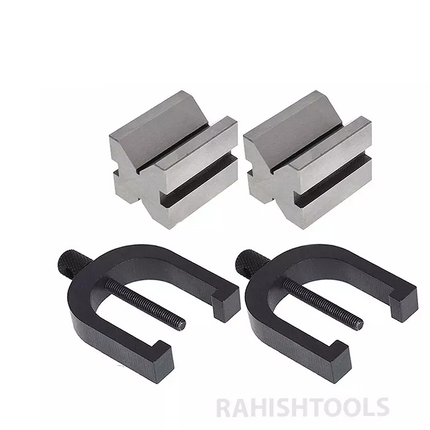 Hardened Tool Steel Vee V Block Pair Set with Clamps (32 x 32 x 40 mm (25 mm Capacity))