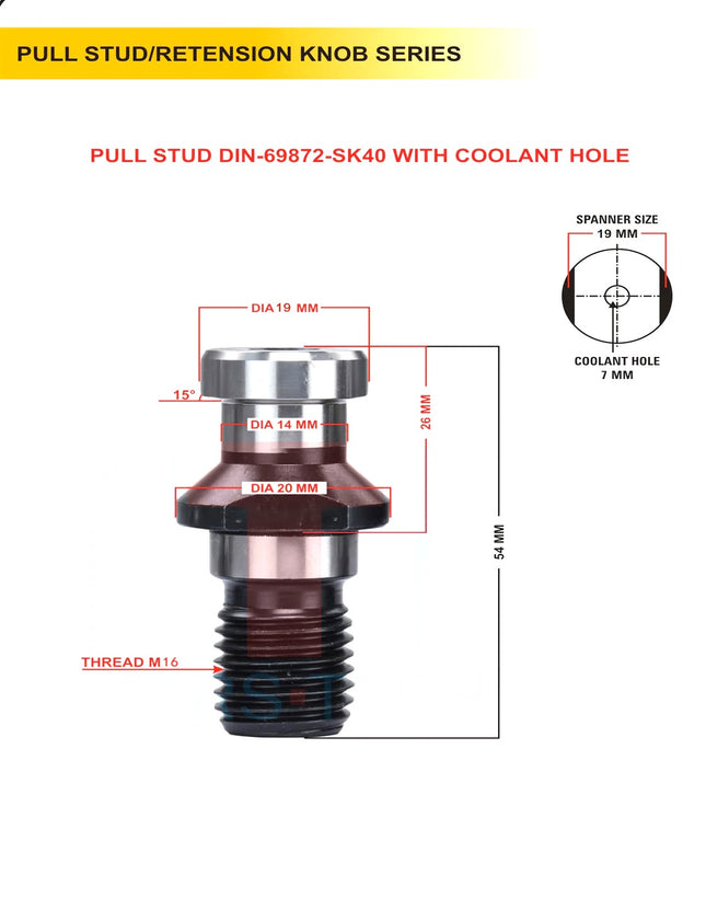 Set Of 5 SK40 DIN69872 Pull Stud | With Hole / Without Hole | CNC Tool Holder