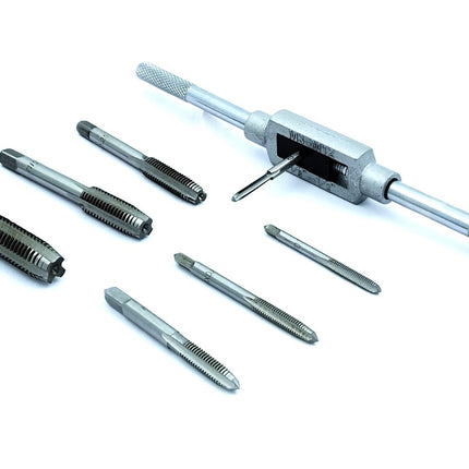 Buyohlic 8 pcs Taps Set with Adjustable Tap Wrench 1/16-1/2'' for Internal and External Threading Taps Size M3 M4 M5 M6 M8 M10 M12