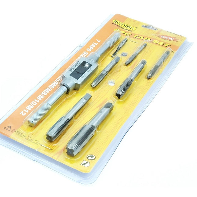Buyohlic 8 pcs Taps Set with Adjustable Tap Wrench 1/16-1/2'' for Internal and External Threading Taps Size M3 M4 M5 M6 M8 M10 M12