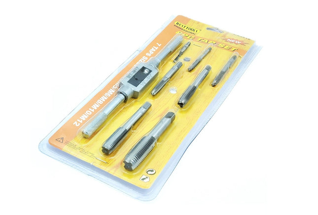 Buyohlic International 8 pcs Taps Set with Adjustable Tap Wrench 1/16-1/2'' for Internal and External Threading Taps Size M3 M4 M5 M6 M8 M10 M12