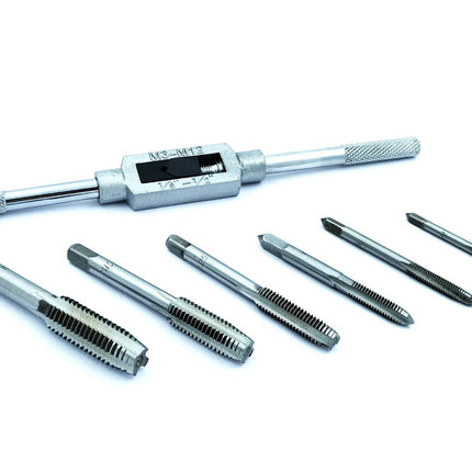 Buyohlic 8 pcs Taps Set with Adjustable Tap Wrench 1/16-1/2'' for Internal and External Threading Taps Size M3 M4 M5 M6 M8 M10 M12