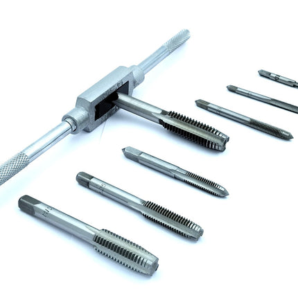 Buyohlic 8 pcs Taps Set with Adjustable Tap Wrench 1/16-1/2'' for Internal and External Threading Taps Size M3 M4 M5 M6 M8 M10 M12