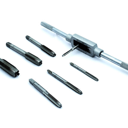 Buyohlic 8 pcs Taps Set with Adjustable Tap Wrench 1/16-1/2'' for Internal and External Threading Taps Size M3 M4 M5 M6 M8 M10 M12