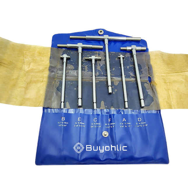 5/16'' to  6'' Telescoping Gage Set of 6 pcs T-Bore Hole Gauges Satin Chrome Finished