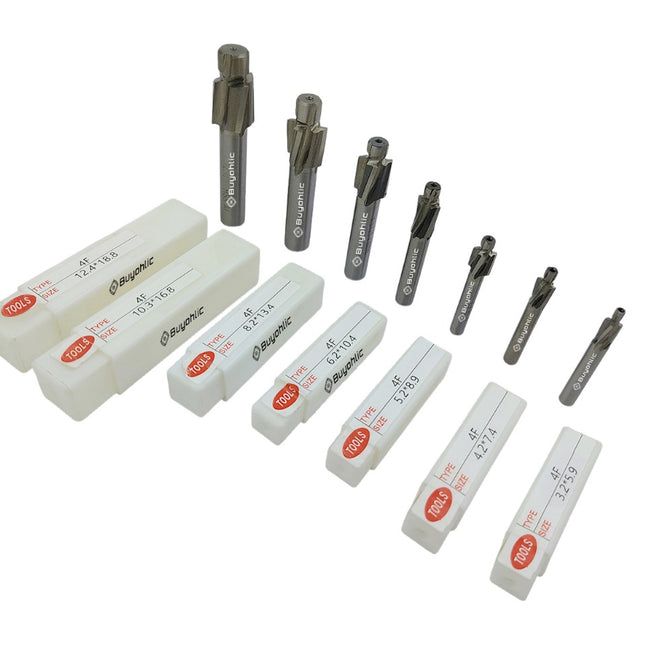 Buyohlic M3-M12 Slotting Counterbore End Mill Cutter Solid Slot 4 Flutes Countersink End Mill Drill Bit Set of 7 Pcs