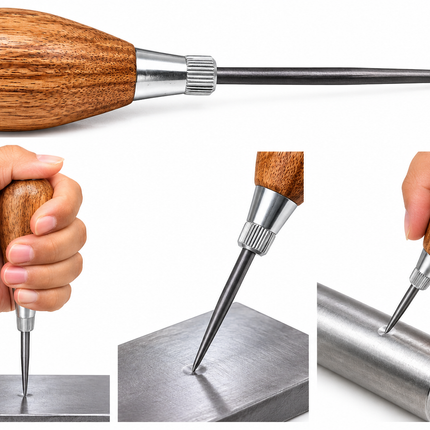 6.5'' Inch Length Wooden Handle Awl, Heavy Duty Steel Pointed Blade, Woodworking Marking & Hole Punch Tool for Carpenters, Crafts & DIY