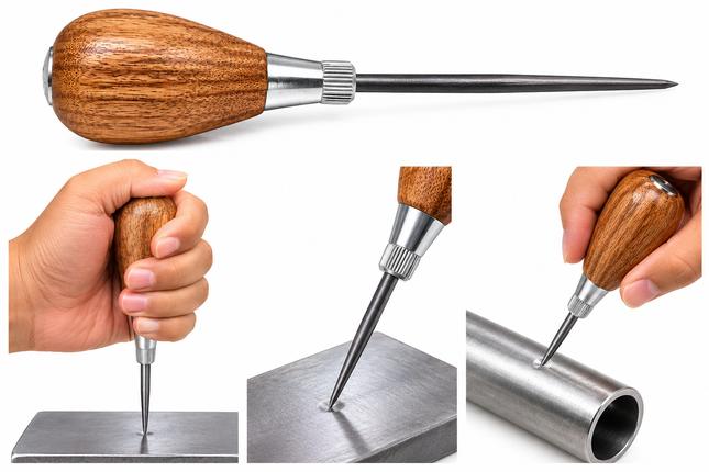 6.5'' Inch Length Wooden Handle Awl, Heavy Duty Steel Pointed Blade, Woodworking Marking & Hole Punch Tool for Carpenters, Crafts & DIY