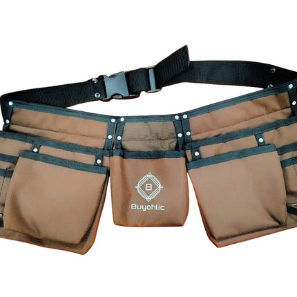 Heavy-Duty Polyester Tool Bag with 11 Pockets With Belt– Double-Sided Design with Multiple Side Pockets- Quick Release Buckle
