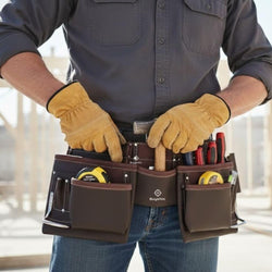 Leather Tool Belt Pouch Bag, 12-Pocket Extra Large Carpenter Tool Belt for Construction, Framers & Handyman, Fits 28″–40″ Waist