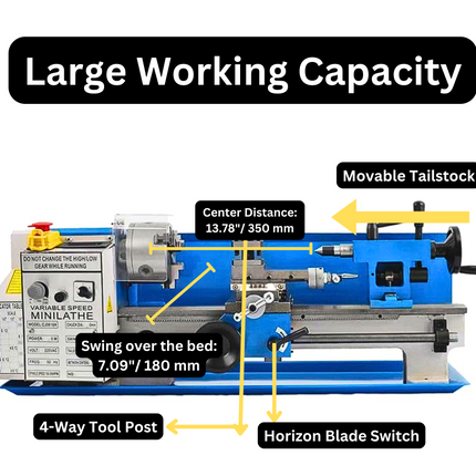 Buyohlic 7" X 14" Benchtop Lathe, 550W Variable Speed 50-2250RPM with 3-jaw Chuck Mini Lathe Machine Mini Lathe w/Tool Box Digital Display for Metal