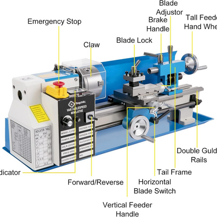 Buyohlic 7" X 14" Benchtop Lathe, 550W Variable Speed 50-2250RPM with 3-jaw Chuck Mini Lathe Machine Mini Lathe w/Tool Box Digital Display for Metal
