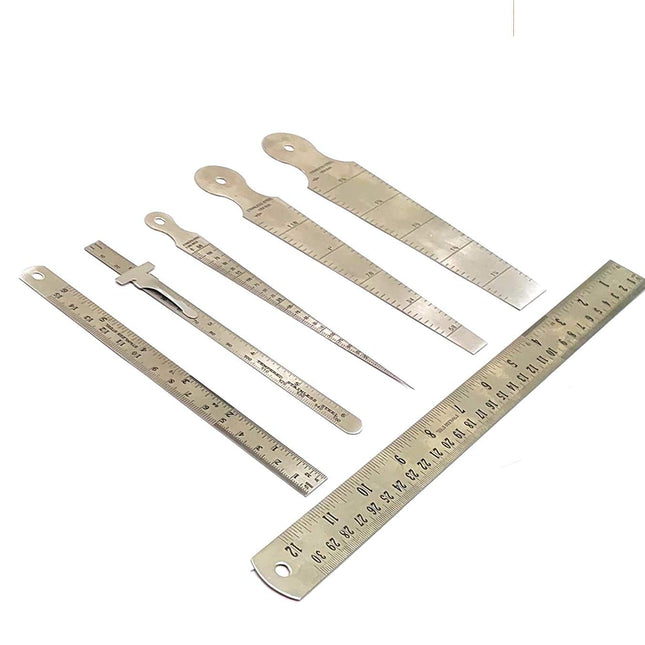 Stainless Steel Measuring Tool, Workshop Machine Tools (Set of 1 x 6" Rulers, 1 x 12" Ruler, 3 x Bore Gauges & 1x 6" Depth Gauge cum Ruler)