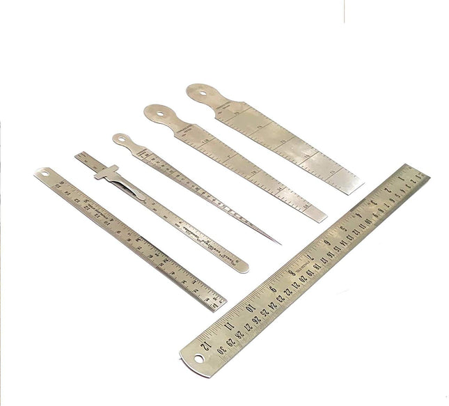 Stainless Steel Measuring Tool, Workshop Machine Tools (Set of 1 x 6" Rulers, 1 x 12" Ruler, 3 x Bore Gauges & 1x 6" Depth Gauge cum Ruler)