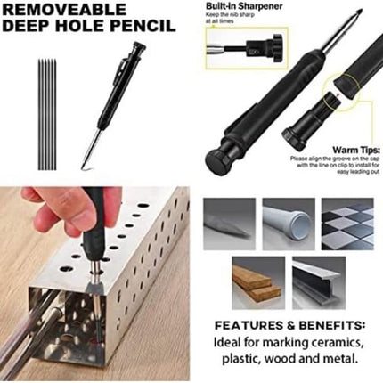 Buyohlic Aluminum Alloy Scribe Tool with Deep Hole Pencil, Construction Pencil Multi-function Scribing Tool- Construction Pencil