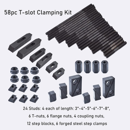 58-Pack Pro-Series 1/2In T-Slot Hold Down Clamp Clamping Kit Replacement for Bridgeport Mill Set Up Set 3/8In-16 Stud